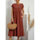 thumbnail image 4 of Vestido informal de lino sin mangas para mujer con bolsillos - Vestido midi de verano holgado con cuello redondo, 4 of 6