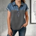 thumbnail image 2 of Pretxorve Kids Girls Summer T Shirt Lapel Short Sleeve Print Denim Splicing Button Embellishment Casual Top Sizes 4-15Y, 2 of 5