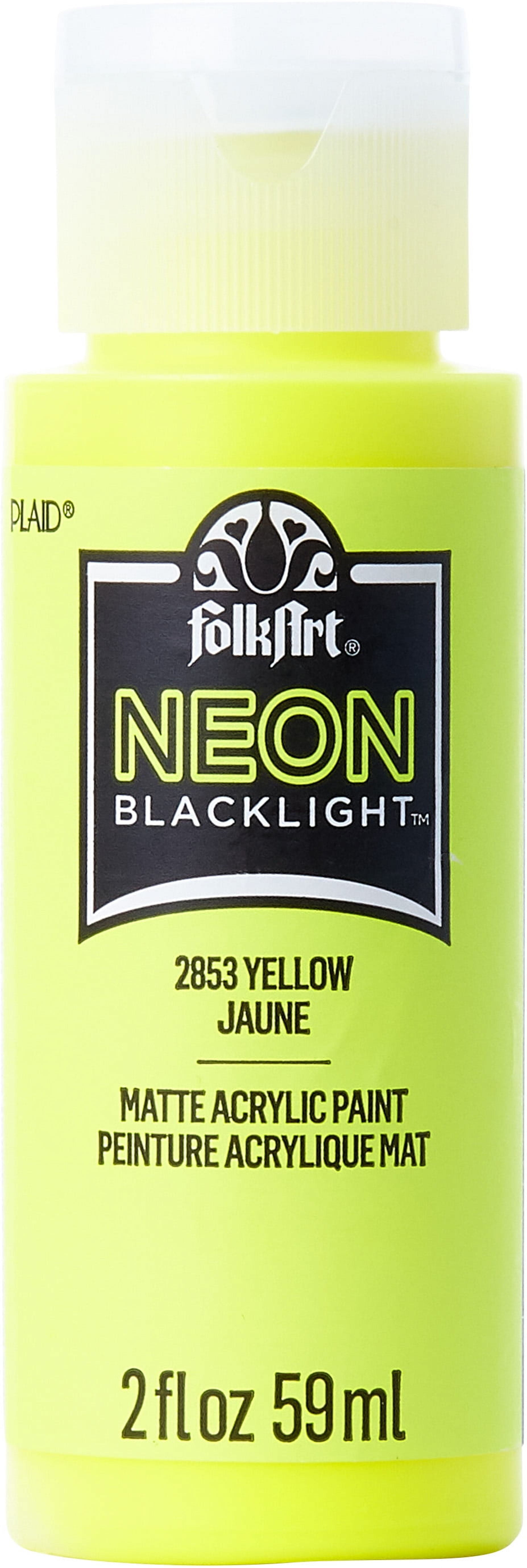 (6 pack) FolkArt Neon Blacklight Acrylic Craft Paint, Matte Finish, Yellow, 2 fl oz