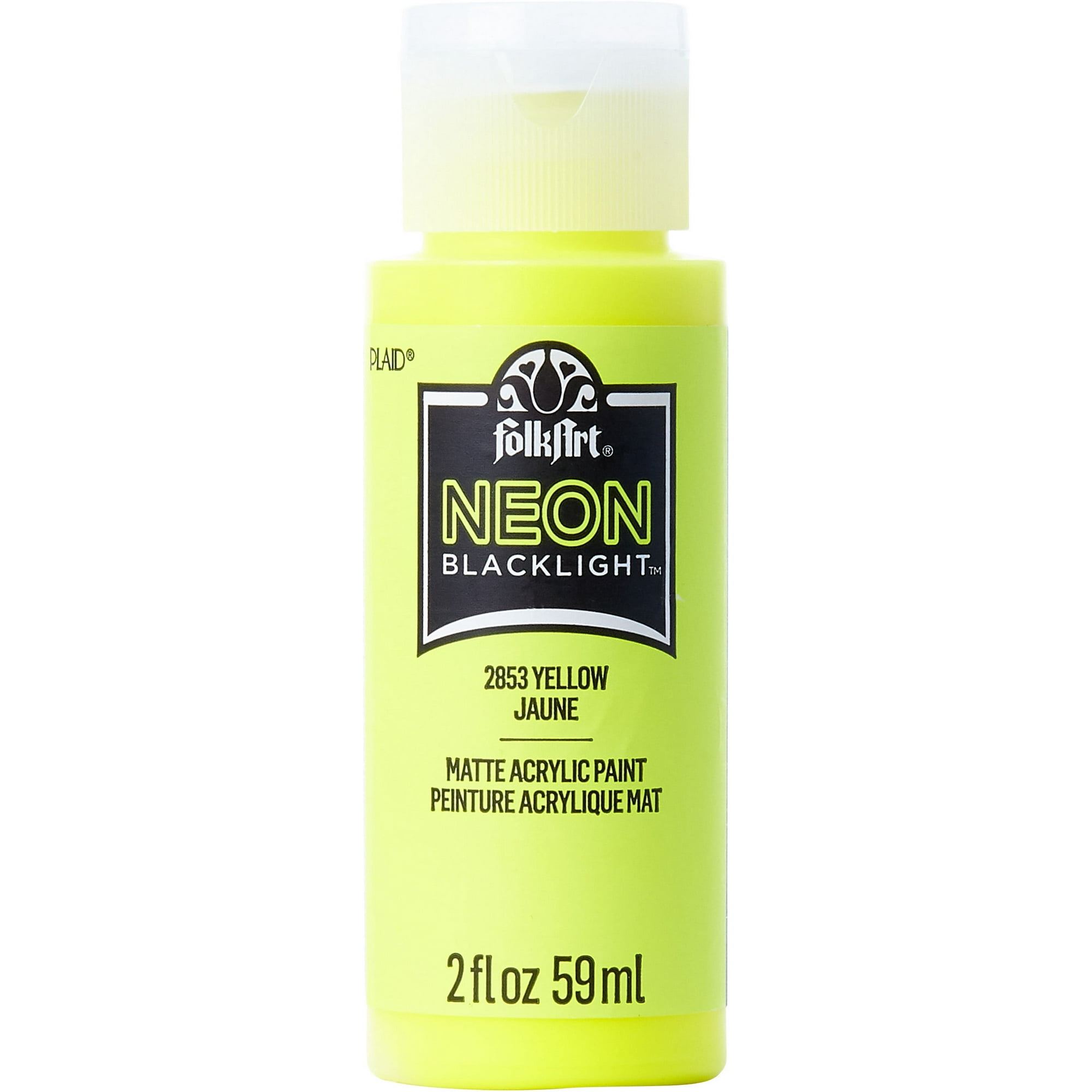FolkArt Neon Blacklight Acrylic Craft Paint, Matte Finish, Yellow, 2 fl oz