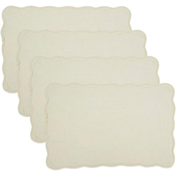 Fennco Styles Ivory Quilted Placemats 14" W X 20" L, Set of 4-100% Cotton Elegant Table Mats for Everyday Use, Dining Room Décor, Family Gatherings and Special Occasions
