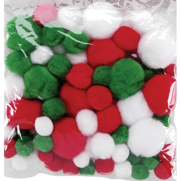Acrylic Pom Poms: Christmas Colors, Assorted Sizes