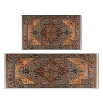 Bohemian Brown Ethnic Design Rug Kitchen Rugs and Mats Sets Of 2,Kitchen Decoration Rugs,Rubber Backing Non-Slip Floor Mat for Sink Washable Waterproof Laundry Room Runner Rugs