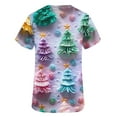 thumbnail image 4 of Women Christmas Scrub Tops Stretchy V-Neck Short Sleeve Cute Print Working Uniform Pull-On Tops with Pockets, S, 4 of 5