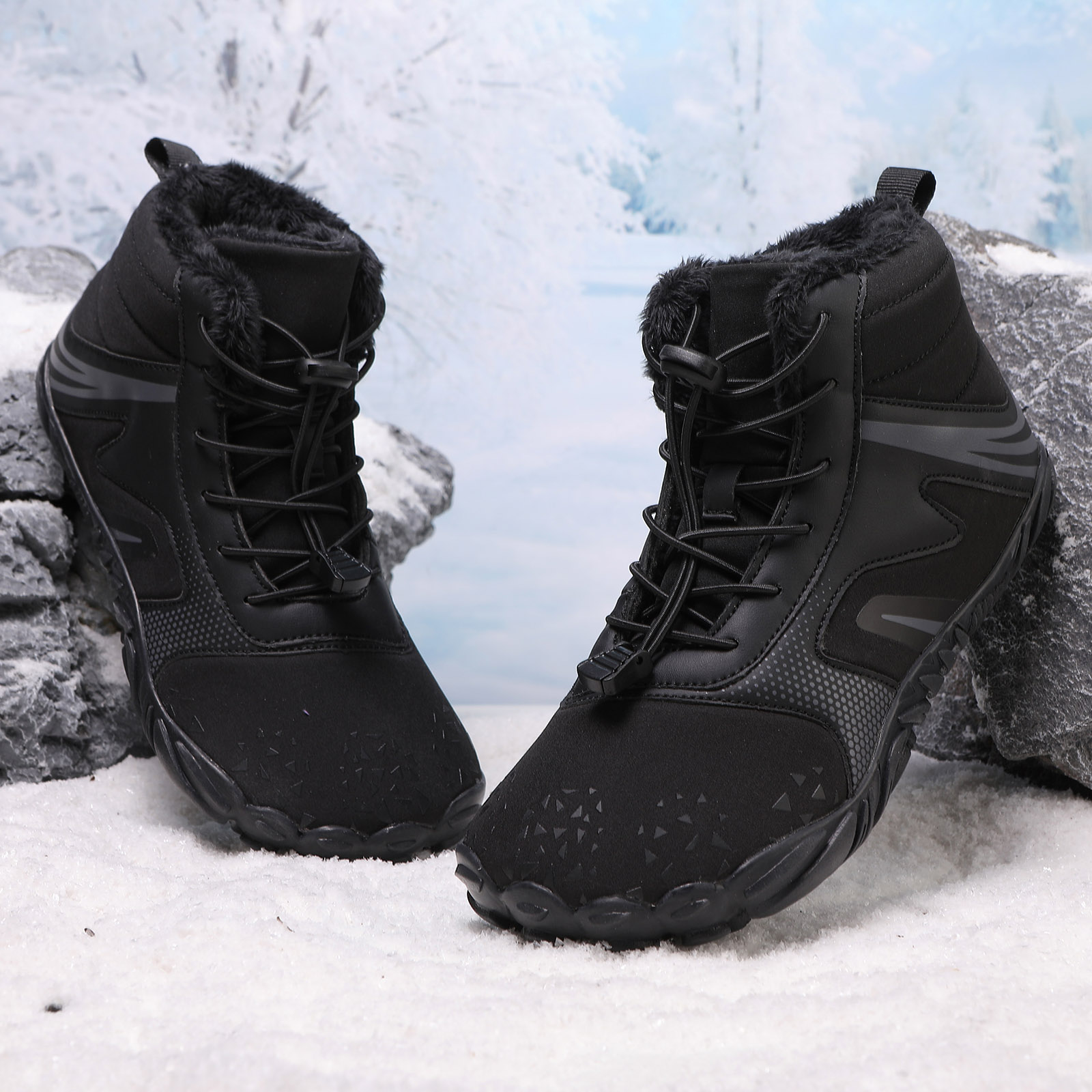 Modisza Mens Womens Barefoot Snow Boots Minimalist Zero Drop Winter Shoes Fleece Lined Ankle Sneakers for Hiking Walking Outdoor