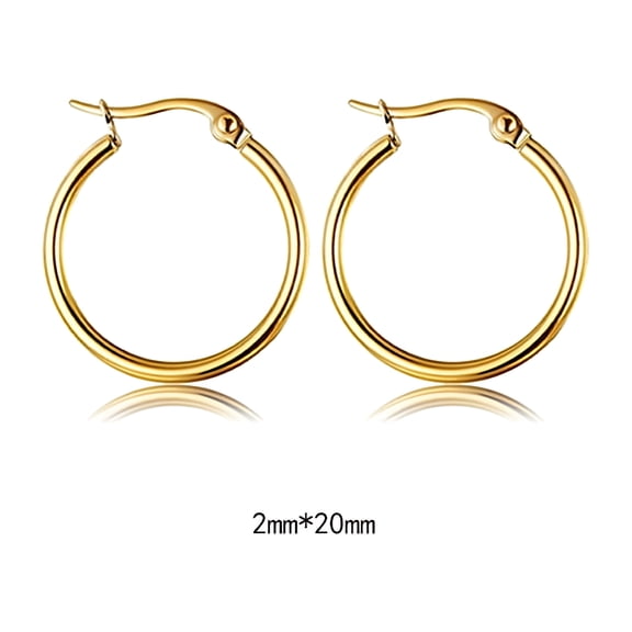 TELOLY Women Stainless Steel Circle Round Hoop Dangle Earrings Studs Jewelry, Stainless Steel Hoop Earrings Set Gold Round Small Hoop Earrings 10MM 12MM 15MM 20MM (1 Pair)
