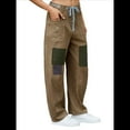 thumbnail image 3 of Pantalones Vaqueros Holgados de para Mujer, de Tiro Bajo, con Parches y Pernera y Bolsillos. Caqui XL, 3 of 8
