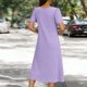 thumbnail image 5 of TaTaai Ladies V-Neck Short Sleeve Casual Dress Solid Color Classic Style with Functional Pockets Comfortable Stretchy Material Midi Dress for Spring Summer Daily Wear and Various Occasions Gift, 5 of 6