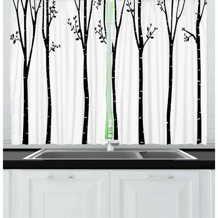 Black And White Curtains 2 Panels Set Monochrome Birch Tree
