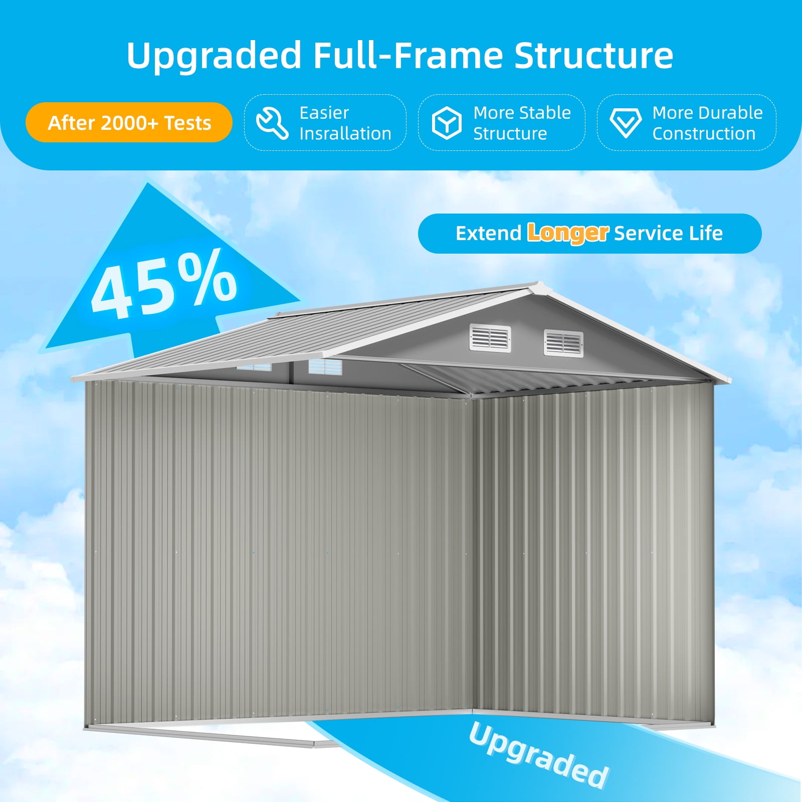 DISHUP Outdoor Storage Shed, 8x6 ft Metal Shed with Window＆Lockable Doors, Ideal for Backyard, Garden and Patio, Gray