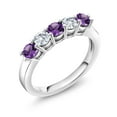 thumbnail image 2 of Gem Stone King 0.80 Cttw Purple Amethyst and White Moissanite 5-Stone Wedding Anniversary Band Ring for Women | 925 Sterling Silver | Gemstone February Birthstone | Available in Size 5, 6, 7, 8, 9, 2 of 3