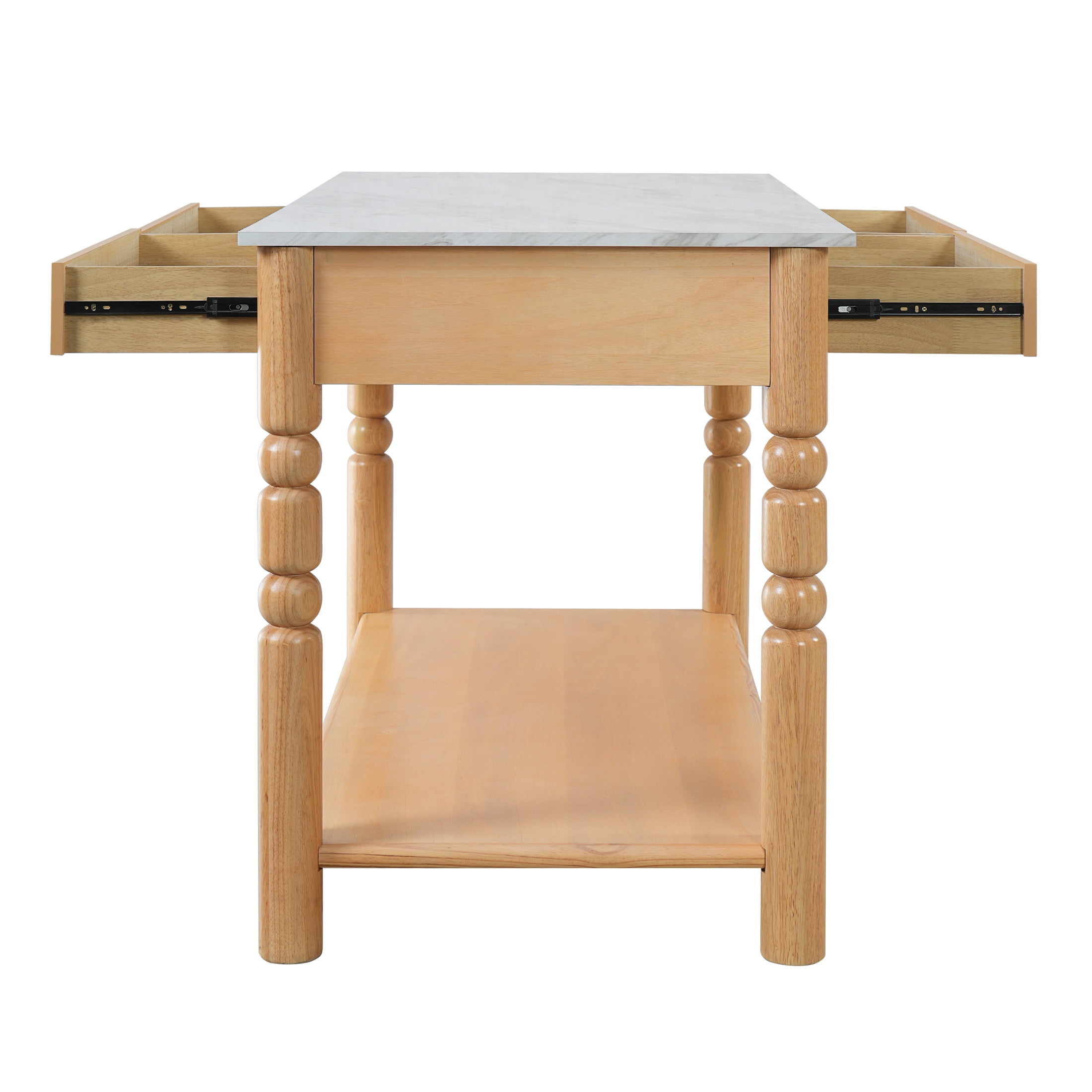 Christopher Knight Home 56.5" Farmhouse Kitchen Island with 4 Drawers, Marble-Look Top, Natural Wood