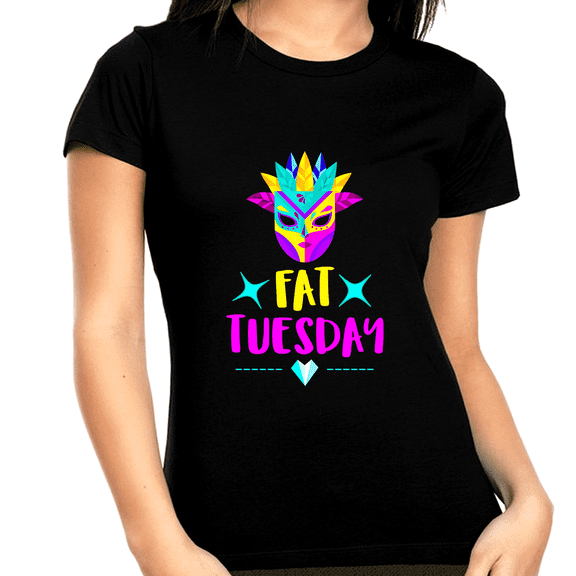Fat Tuesday Mardi Gras Shirts for Women Plus Size 1X 2X 3X 4X 5X Cute Mardi Gras Outfit for Women Plus Size