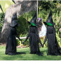Halloween Decorations, Set of 3 Light Up Witches Holding Hands Witches with Stakes，Voice Control Witch Glowing Head Waterproof for Outside Garden Statue Decoration Grass Lawn