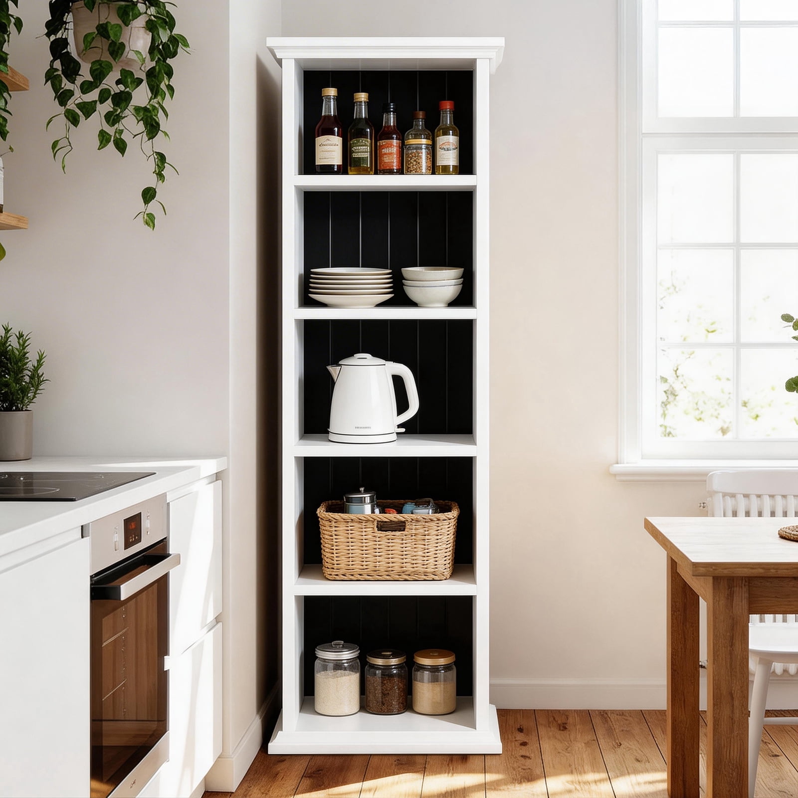 5-Tier Ladder Bookshelf, White with Black Back Panel, 20 x 12.99 x 70.87 in