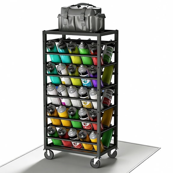 YOHKOH 50 Can Rolling Spray Paint Holder Organizer, Heavy-Duty Aerosol Can Rack Cart with Double-Sided Storage, All-Metal Rack for Garage & Workshop
