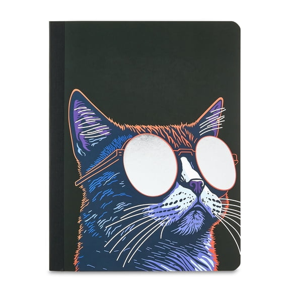 Pen+Gear Composition Book, College Ruled, 7.5" x 9.5", 80 Sheets, Multicolor Sunglass Cat