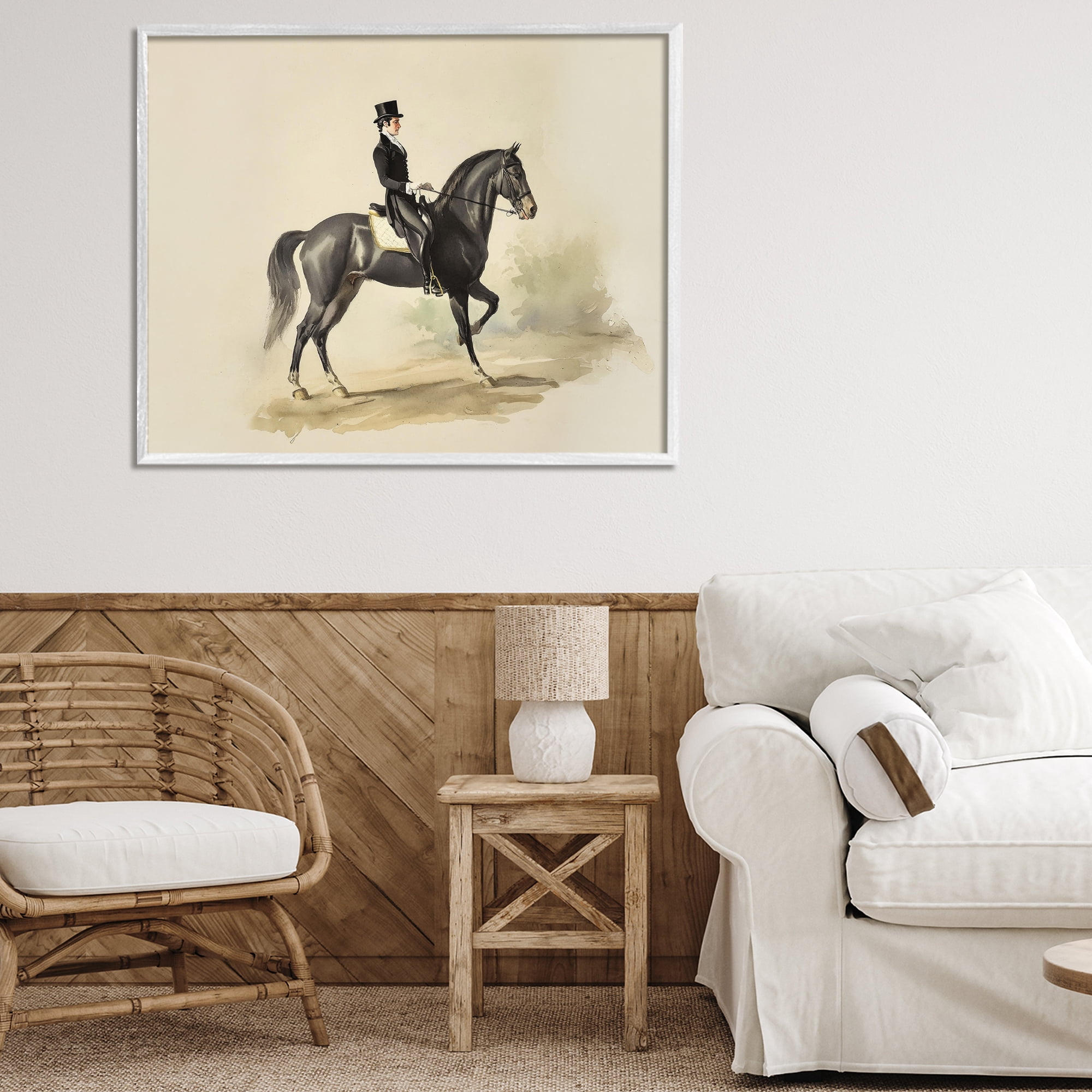 Stupell Industries Gentleman On A Horse White Framed Giclee Art, design by Sisi and Seb