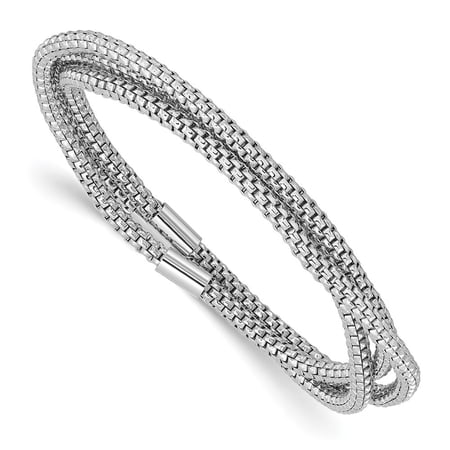 Diamond2Deal 925 Sterling Silver Rhodium-plated 3 Intertwined Mesh Chain Stretch Bracelet for Women