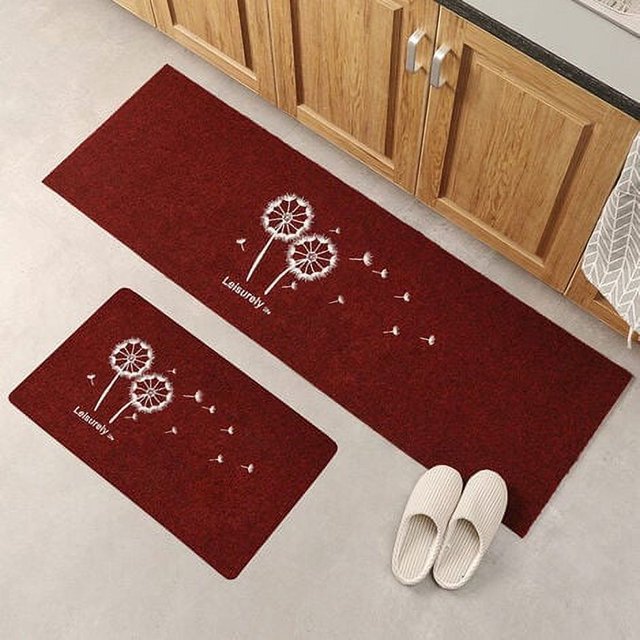 alfombrillas de cocina para delante del fregadero, antideslizantes, absorbentes, lavables, decorativas, color rojo, con diseño de diente de león, 40 60 cm y 40 120 cm