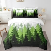 Feelyou Woodland Botanical Bedding Comforter Set 7pcs for Adult, Green Tree Plant Queen Bedding Sets, Rustic Farmhouse Reversible Queen Sheet Sets, Microfiber Bedroom Decor