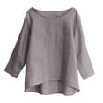 thumbnail image 5 of EchfiProm Womens Fall Shirts Crew Neck Gray Tops Solid Blouse Loose Cotton Linen for Ladies Long Sleeve, 5 of 8