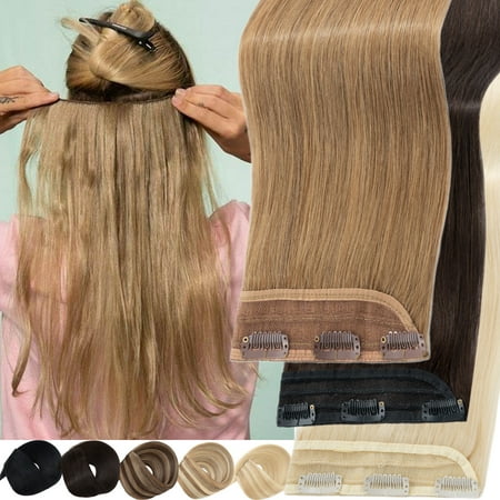 Benehair Clip In 100% Remy Real Hair Extensions Thick One Piece Hair Extensions Weft 3/4 Full Head Straight Hair Highlight Blonde Soft