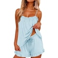 thumbnail image 2 of fheaev Pajama Set for Women Ruffle Trim Adjustable Spaghetti Strap Cami And Drawstring Waist Shorts Sleepwear 2XL Light Blue, 2 of 6