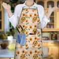 thumbnail image 6 of Beige Sunflower Handwriting Pattern Apron-Garden Aprons for Women with Pockets-Cotton Linen Waterproof Kitchen Cooking Gardening Aprons Adjustable for Kitchen,Cooking,BBQ and Salon 33x27 Inch, 6 of 7