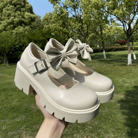 

Thick Bottom White Round Toe Mary Jane Shoes Women‘s Spring 2024 Retro Mid-High Heeled Japanese JK Small Shoes British Style