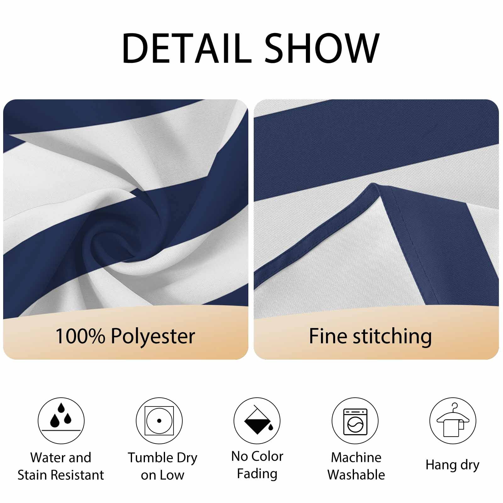 Round Tablecloth Coastal Nautical Striped Waterproof Oil Proof Polyester Table Cloth Cover Decor for Home Dining Outdoor,Patio,Parties, 60" Dia. Navy Blue White