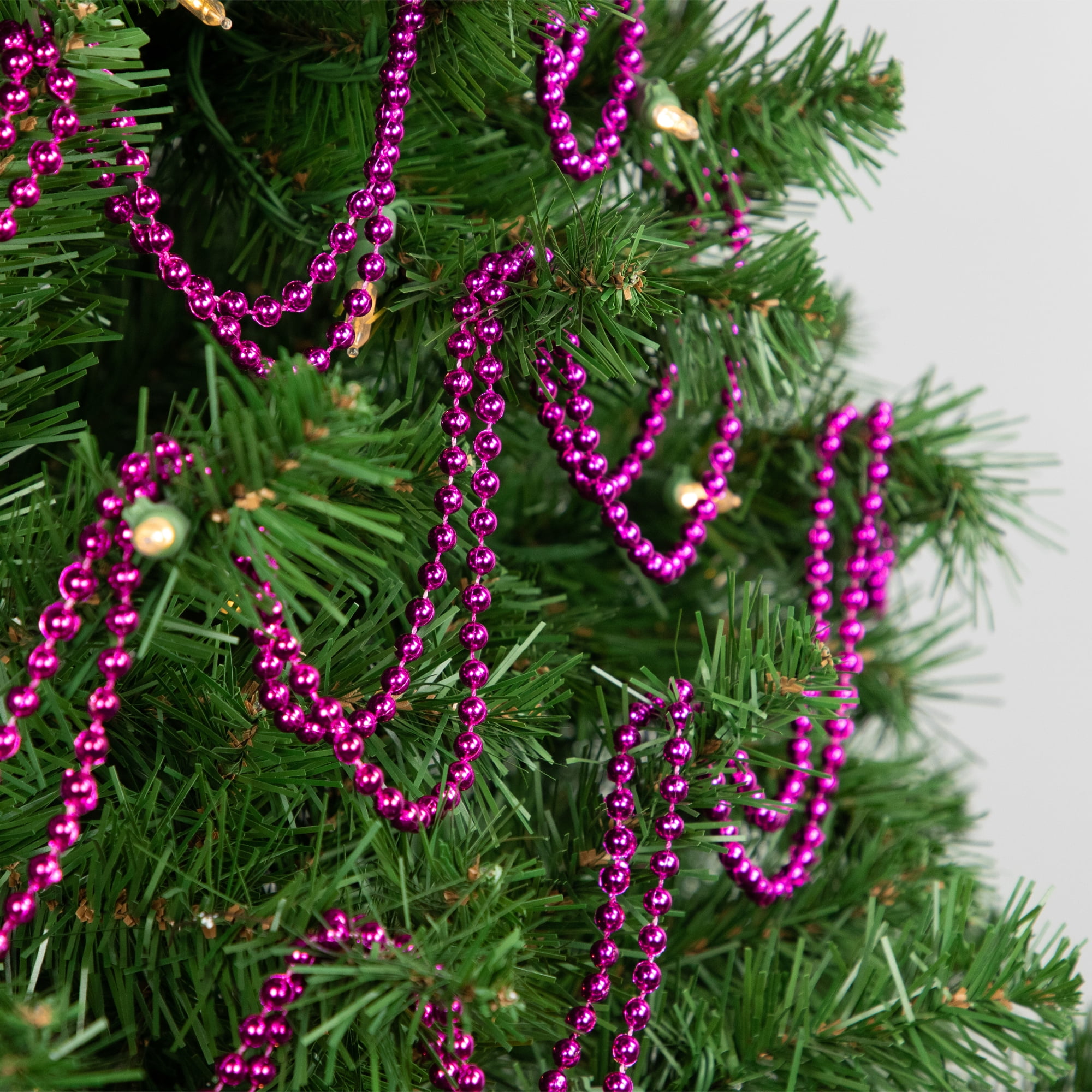 Shiny Metallic Pink Punch Beaded Christmas Garland 15' x 6mm