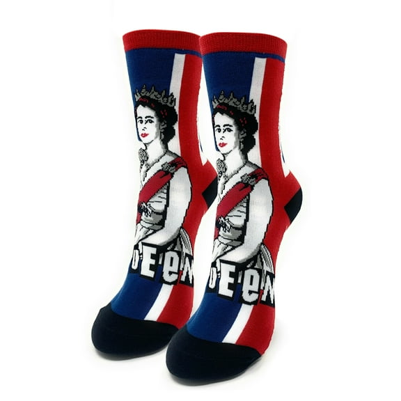 OoohYeah Women's Funny Crew Socks, Crazy Colorful Novelty Dress Socks, Queen E BLK