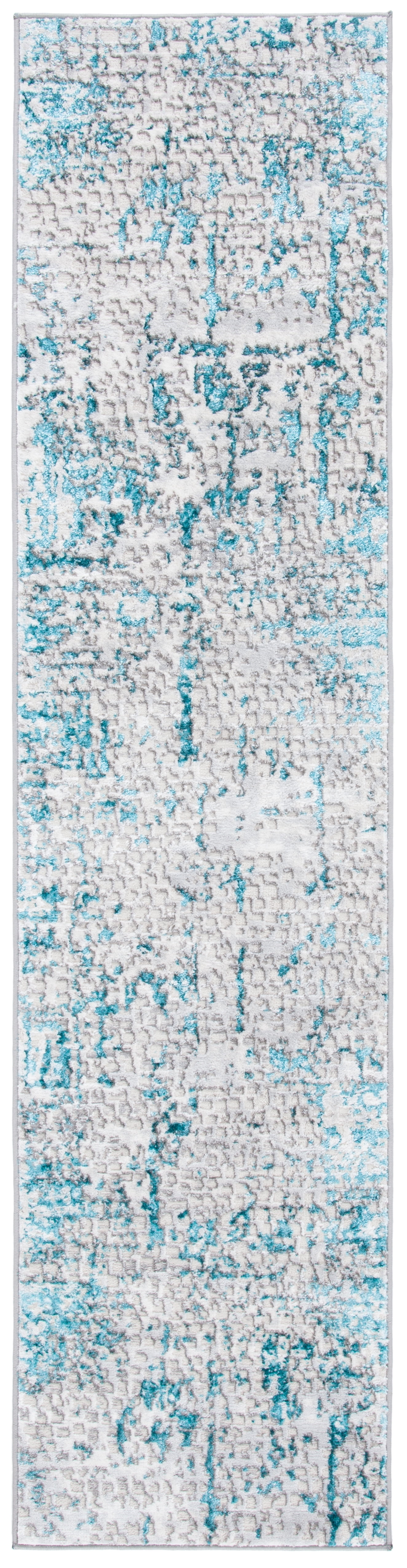 SAFAVIEH Amelia Jimmy Dot-Print Runner Rug, Gray/Turquoise, 2' x 8'