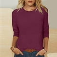 thumbnail image 2 of ZyeKqe 3/4 Sleeve T Shirts for Women Round Neck Summer Tops Solid Color Casual Comfy Tees, 2 of 5