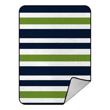 GCKG Navy Blue,Green And White Stripe Fleece Blanket Crystal Velvet Front and Lambswool Sherpa Fleece Back Throw Blanket 58x80inches