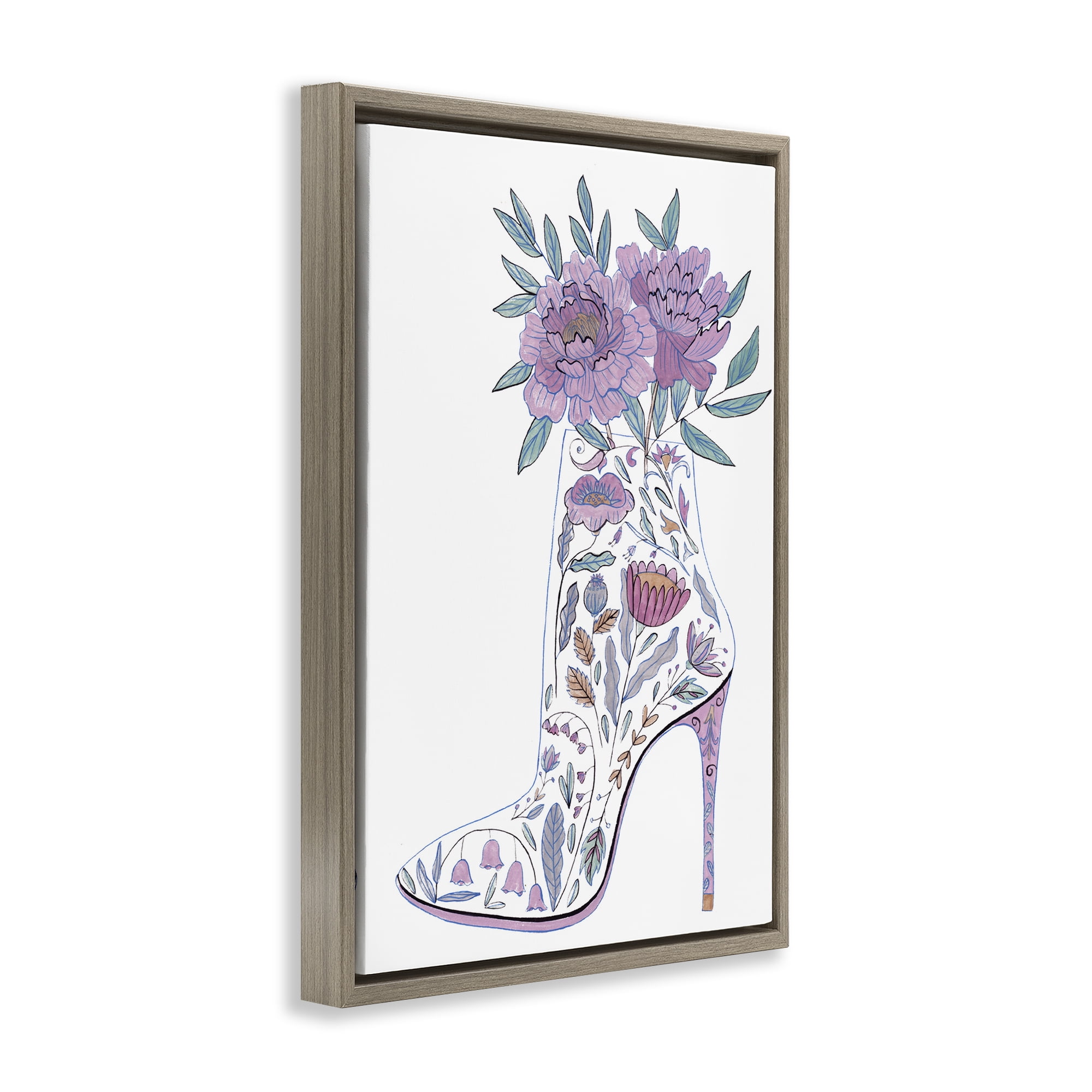 Stupell Industries Floral Heel Bouquet Botanical & Floral Painting Brown Floater Framed Art Print Wall Art, 21 x 31