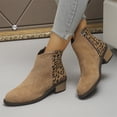 thumbnail image 5 of Women's Fashion Round-Toe Leopard Print Chunky Heel Large Size Fashion Boots Camel, 5 of 6