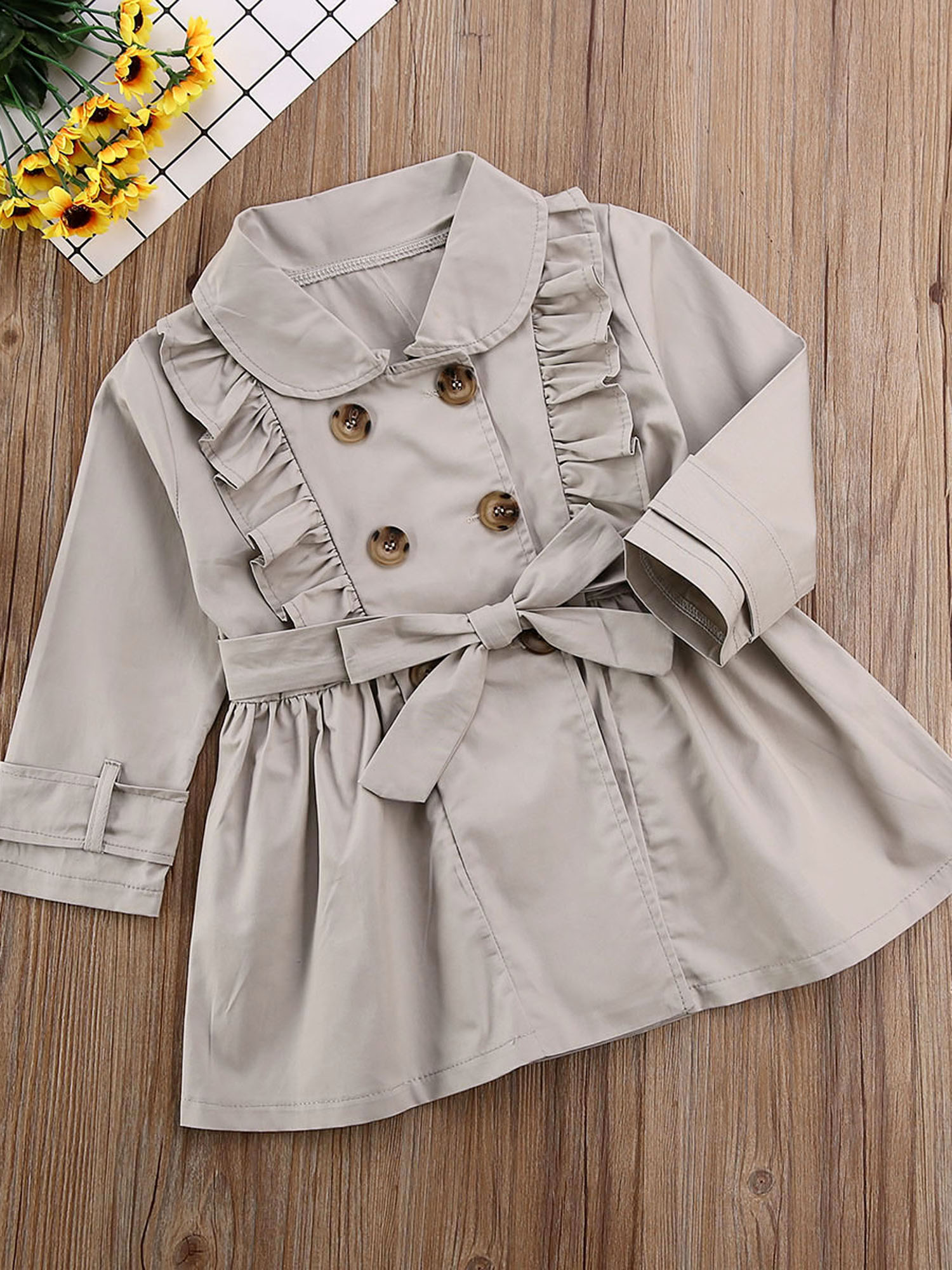 Xingqing Toddler Baby Girl Trench Coat Casual Ruffle Jacket Windbreaker Outerwear - image 2 of 6