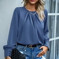thumbnail image 4 of Spring And Summer Foreign Trade Temperament Elegant Lace Neck Long Sleeve Solid Color Blouse Blue Small, 4 of 6