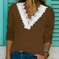 thumbnail image 2 of GigrtiJin Long Sleeve V Neck Tops for Womens Lace Trim Solid Color Pullover Shirts Casual Going out Trendy Blouses, 2 of 6