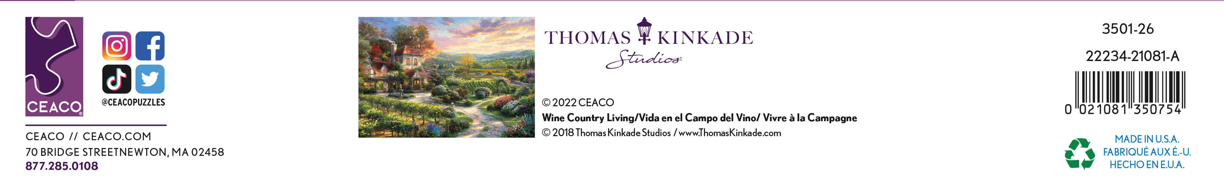 Ceaco - Thomas Kinkade - Wine Country Living - 2000 Piece Interlocking Jigsaw Puzzle