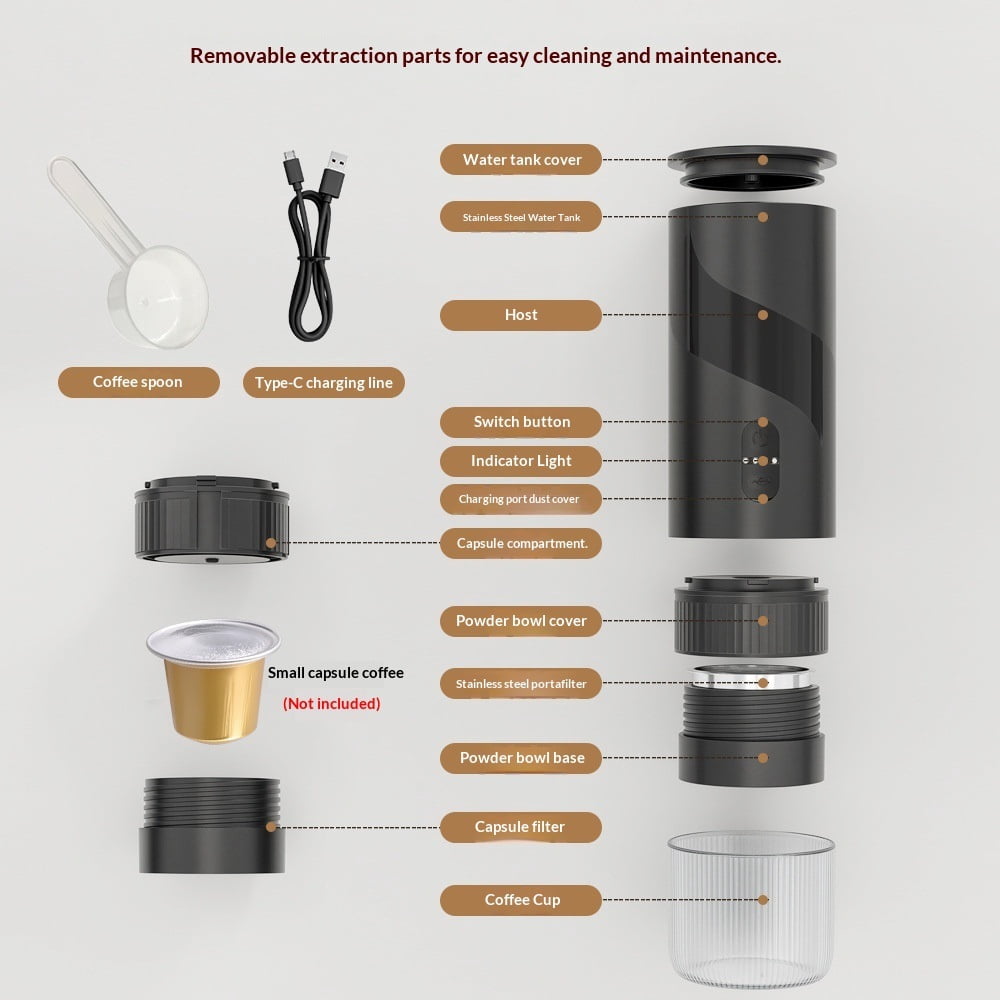 Portable Espresso Machine - Travel Espresso Maker for Both Coffee Ground & Capsules - Battery Powered Coffee Maker - Portable Coffee Maker for Travel, Camping, Home, Office, RV