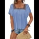 thumbnail image 2 of Camisas Mexicanas para Mujer, Estilo Bohemio, Bordadas, de Corta con Mariposa y Cuello Cuadrado, Blusas Holgadas. Azul M, 2 of 10