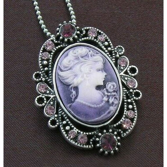 VTG Antique ST Purple Designer Cameo Necklace Pendant b