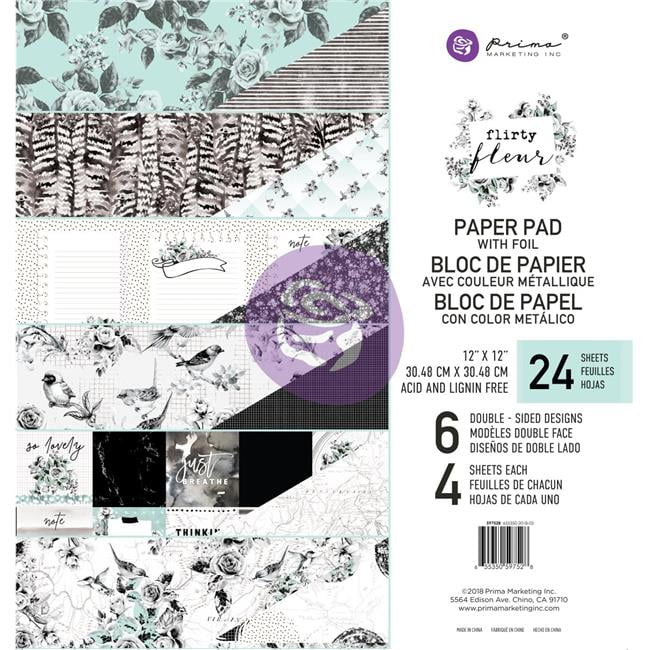 Prima Marketing 597528 12 x 12 in. Flirty Fleur Paper Pad, Black & Teal
