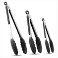 thumbnail image 1 of Pinzas de Cocina Premium de Acero Inoxidable con y Puntas de Silicona (3 Piezas, 18 cm, 23 cm y 30 cm), Color Negro., 1 of 5