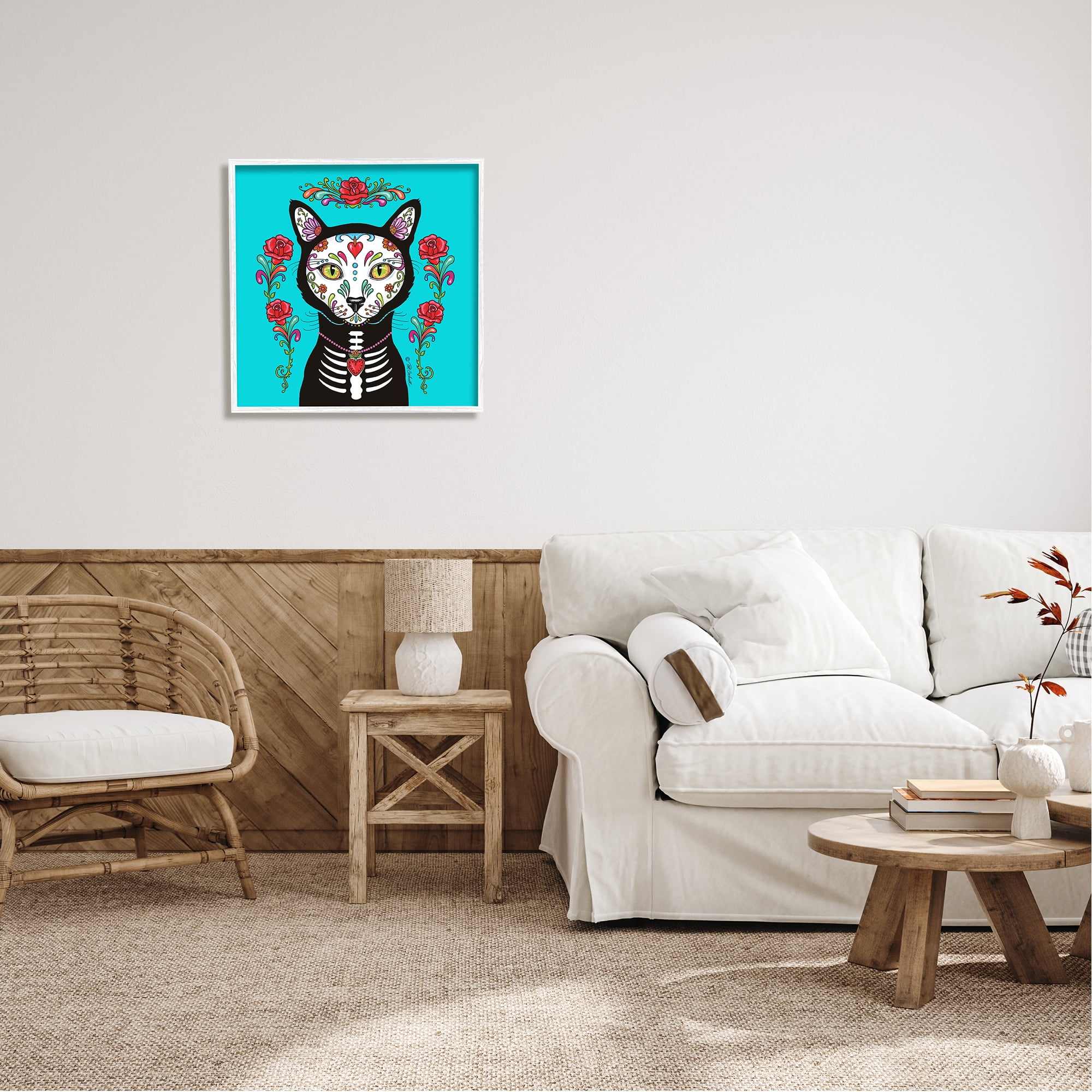 Stupell Industries Day of Dead Cat Portrait Animals & Insects Painting White Framed Art Print Wall Art, 24 x 24