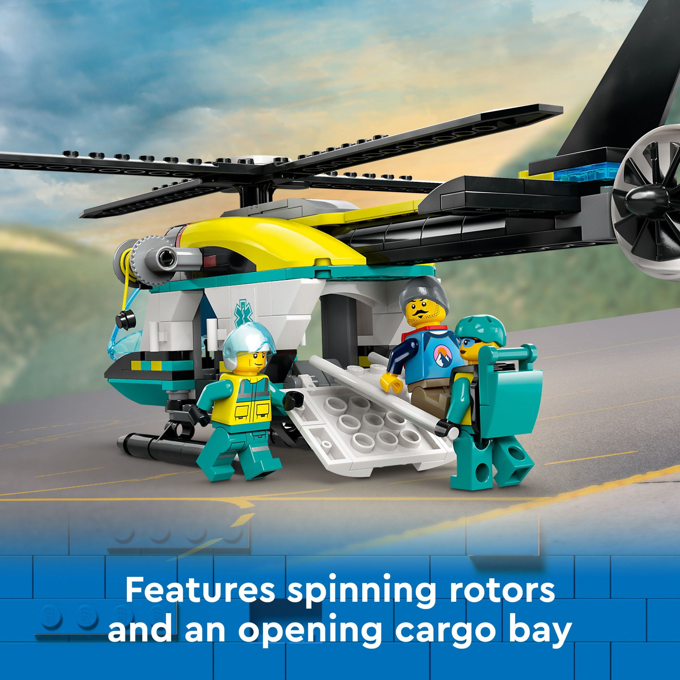 LEGO City Emergency Rescue Helicopter, Toy Aircraft Playset for Kids, Fun Gift for Boys and Girls Aged 6 Plus, Hiker, Rescuer, and Pilot Minifigures, Chopper with Winch and Spinnable Rotors, 60405