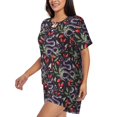 thumbnail image 2 of Bingfone Snakes And Snake Fruit Print Pajamas Sets for Women Soft Short-Sleeved Pjs with Lounge Shorts Two Piece Sleepwear, 2 of 8